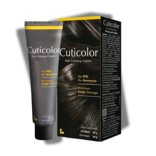 Cuticolor Hair Coloring Cream Black 2.0, 120gm